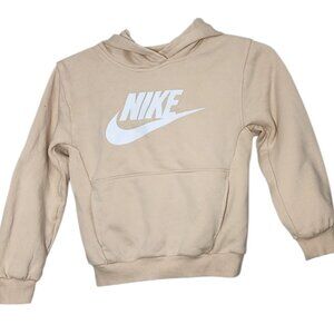 Nike Kids Hoodie Beige Size 6 Logo Pullover Fleece Sweatshirt Kangaroo Pocket